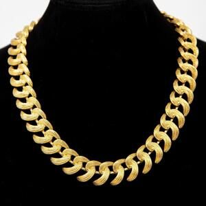 Vintage Monet Gold Tone Textured Link Necklace Choker Bold Statement 15.5"